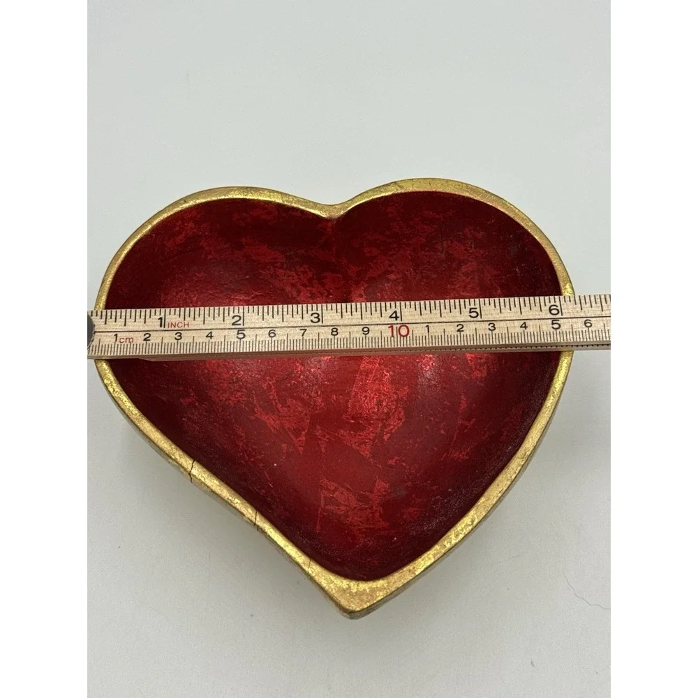 Wood Heart Shape Red Jewelry Trinket Tray Bowl